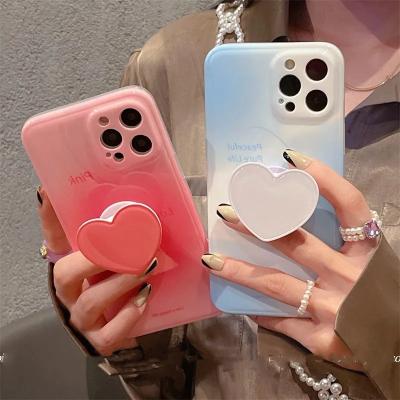 China Anti-drop Cute Girly Love Heart Gradient Shiny Pink Gradient With Heart Stand Design Soft TPU Shockproof Case For iPhone 13 12 for sale