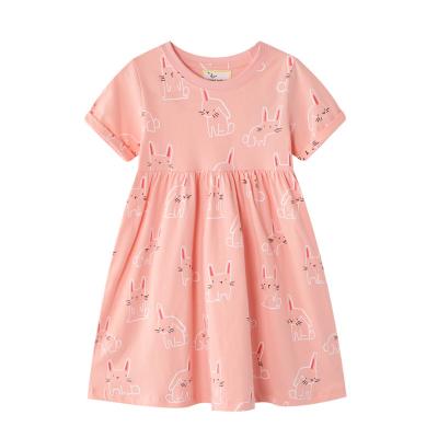 China Anti-wrinkle Amazon Hot Selling Cute Cat Printed Dress Kids Girl Round Collar Dresses for sale