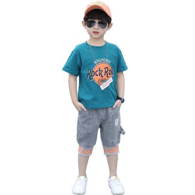 China Fashionable 2022 summer casual set boy shorts set RTS 2pcs jeans set cotton kids outfit for sale