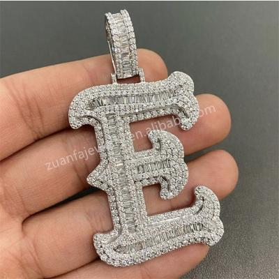 China Custom Silver Moissanite Diamond Iced Out E Wand Hiphop VVS Initial Pendant Necklace for sale