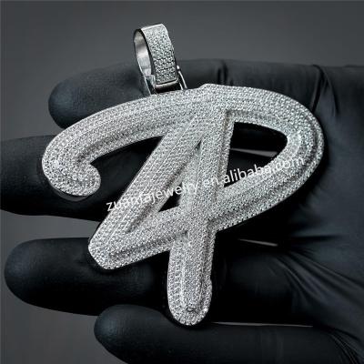 China Hiphop Hand Placing Custom Initial Pendant Iced Out VVS Moissanite Diamond Pendant Hip Hop Jewelry for sale