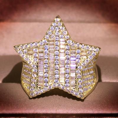 China Custom Hip Hop Hip Hop Fully Iced Out Moissanite Diamond Men Rings Custom Star Wand Ring from VVS for sale