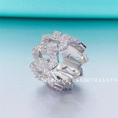 China In Short Time 2021 Unfading Iced Out Real Hip Hop Men's Luxury Jewelry 925 Sterling Silver VVS Moissanite Cuban Ring for sale