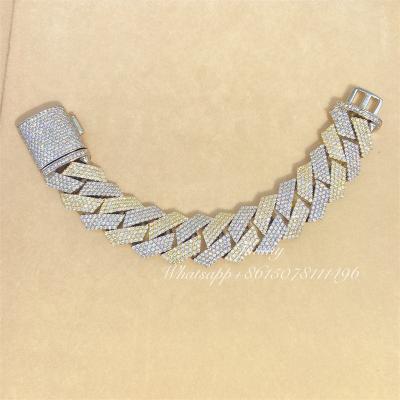 China 925 Real Sterling Silver /10k Gold Moissanite Jewelry 20mm 4Row Cuban Moissanite Bracelet Unfading for sale