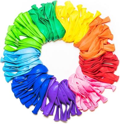 China - Rainbow set of balloons (100 packs) 12 inches, assorted bright colors, made with strong multicolor latex, for helium or air use. for sale