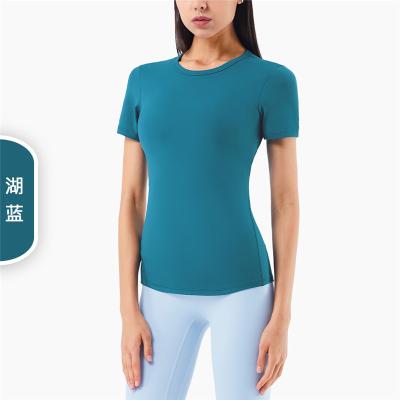 China Breathable O-Neck Short Sleeve Women Gym Clothes Running Workout Yoga Shirts Fitness Sports T-Shirts for sale