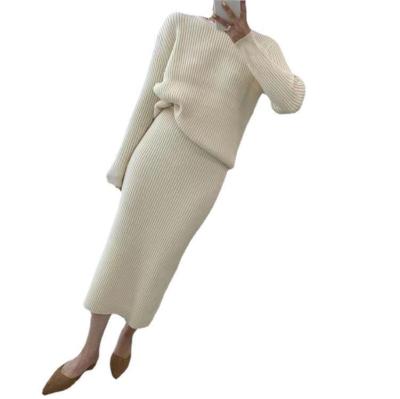 China Anti-wrinkle Autumn Fit Women Sweater Skirts 2 Piece Set Women's Outfits Knitted Sweaters Dress Two Piece Sweater Set Women for sale