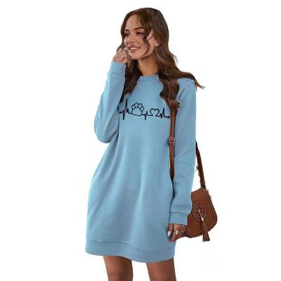 China Autumn Winter Women Fashion Pocket Anti-Static Ladies Plus Solid Color Sweater Dress Casual Long Sleeve Women's Dress Sweatshirts Dress for sale