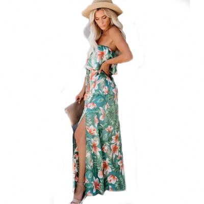 China Anti-Static Women's Halter Neck Cut Out High Slit Boho Printed Backless Beach Long Maxi Dresses for sale