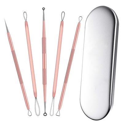 China Pee Down Blackhead Remover Pimple Tool Acne Comedone Zit Blackhead Kit Extractor Tool For Nose Face, Stainless Steel With Metal Case for sale