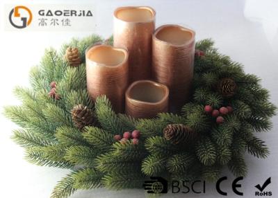 China 4pk Bronze Painted Lined Finish Flameless Wax Led Candles With Plastic Wreath Set for sale