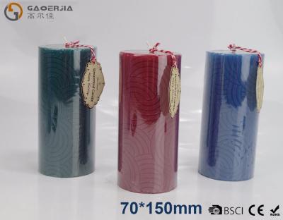 China Solid - colored Decorative Embossed Pillar Candles With Flat Top for sale