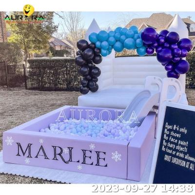 China White Inflatable Bouncy Castle Outdoor Party Purple Soft Ball Pit With Slide for sale