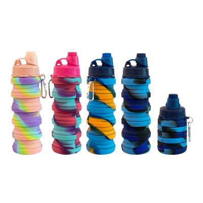 China Wholesale Viable Collapsible Sports Water Bottle Collapsible Cup 500ml Silicone Food Grade Travel Drinks Bottle With Lid For Gift for sale