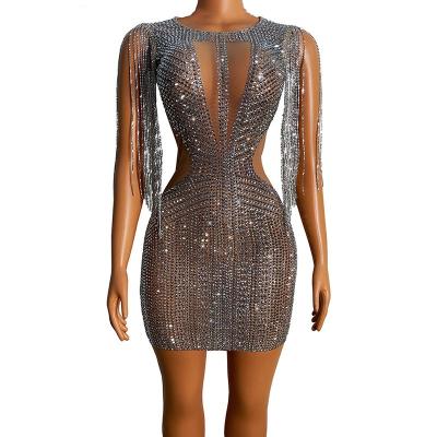 China 2021 Luxury V Neck Mini Casual Dress Party Wear Breathable Sequined Evening Dresses for sale