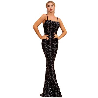 China Shiny Anti-wrinkle Sequin Party Spaghetti Strap Halter Ladies Mermaid Evening Prom Sleeveless Dress for sale