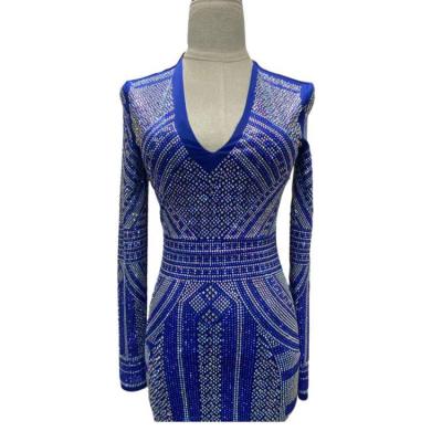 China Latest Women's Breathable Sequin Long Sleeve Party Dress Fashion Slim Rhinestone Dress for sale