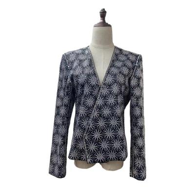 China New Anti-wrinkle Women's Casual Cardigan Black Jacket Club Rhinestone Suit Jacket for sale