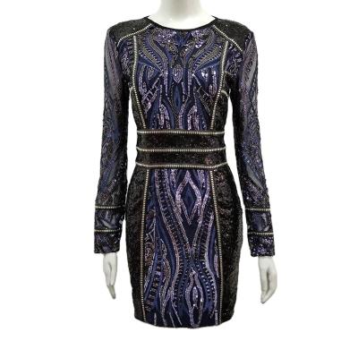 China Breathable High Quality Sexy Women's Long Sleeves Knee Length Night Clubwear Outfit Dress for sale