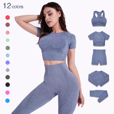 China 2022 Breathable Custom Design Sexy Hot Drawstring Gym Yoga Wear Backless Booty Shorts Sportswear Wholesale 5 Piece Set For Women for sale