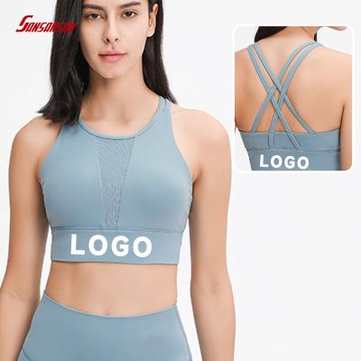 China 2022 New Custom Logo Front Panel Stitching Yoga Bra High Neck Breathable Lift Up Sports Fitness Underwear Women Active Wear for sale