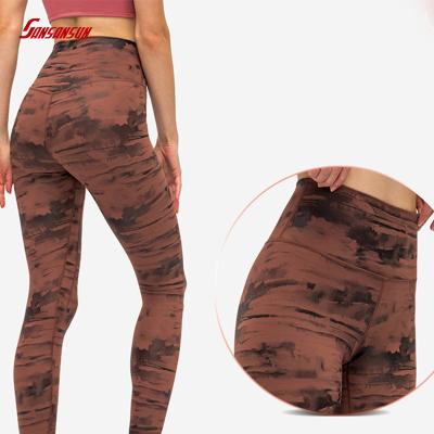 China New breathable nudity smelling women's ink soft breathable dye Nine point tight-fitting slim sports pants print high elastic yoga pants for sale