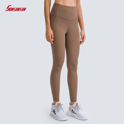 China Running Fitness Gym Leggings Women Clothing Manufacturers Logo Side Pocket Yoga Pants Fishing High Hips Breathable Custom Naked Sports Size for sale