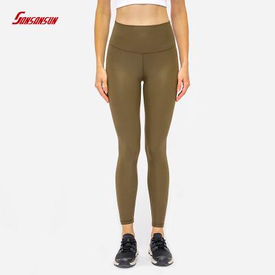 China New Breathable Clothing Manufacturers Custom Leather-patterned Tan High-Waisted Slim Fit Sports Yoga Gaiters Fitness Pants Women for sale