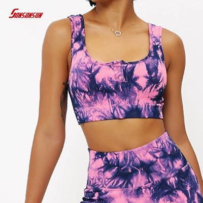 China Breathable Fitness Yoga Bra Dye Tie Button Shockproof Lift Up Sports Bra Quick Dry Seamless Comfort Gym Sweat-absorbing Top for sale