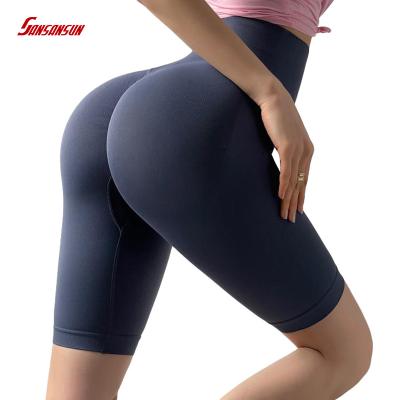 China Breathable Seamless Fitness Shorts Running Outdoor Sports Cycling Yoga Pants High Waist Yoga Knitted Five Point Pants for sale