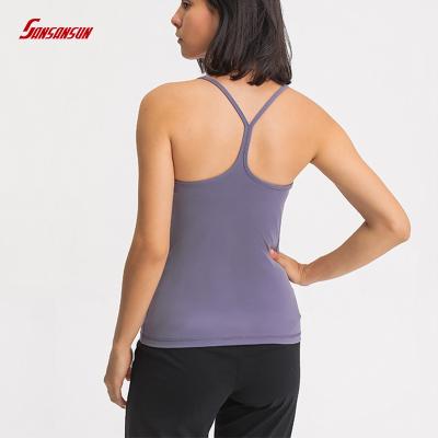 China New Logo Spring /Summer Style Breathable Custom Yoga Vest With Back Y-shaped Elastic Chest Pad Women Beautiful Sports Long Yoga Wear for sale