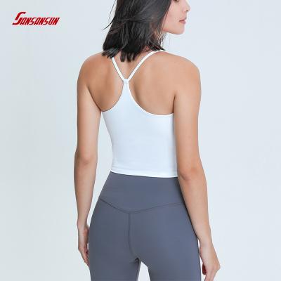 China 2022 New Customs Breathable Sexy Y-Beauty Ties Chest Pad Yoga Vest Moisture Wicking Elastic Yoga Sports Clothes for sale