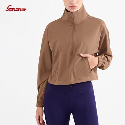 China Autumn And Winter Thickened Half Collar Zipper Breathable Yoga Wear Bare Jacket Female High Waist Leisure Sports Fitness Clothing for sale