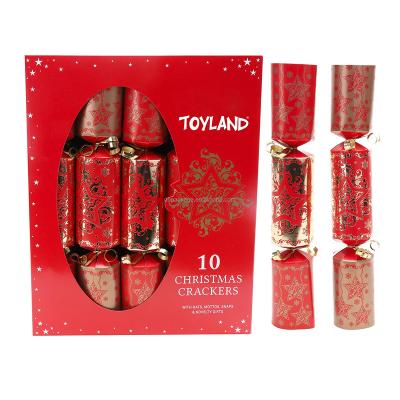 China Paper Factory Supply Red and Gold Foil Stamping Christmas Indoor Fireworks Xmas Paper Tube Christmas Crackers for sale