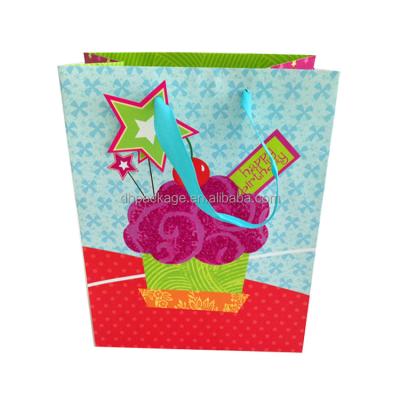 China Recycled Materials Wholesale Custom Printed Birthday Party Favor Paper Shopping Toto Bag With Ribbon Handle for sale