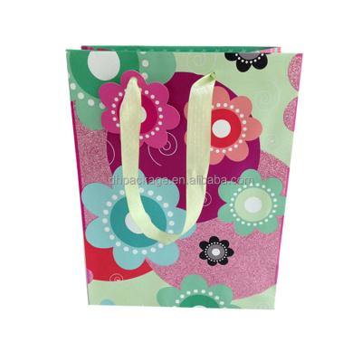 China Recycled Materials Wholesale Custom Printed Flower Grocery Paper Shopping Bag With Handles for sale