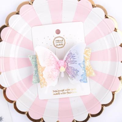 China Hair Decorate IFOND Baby Glitter Butterfly Hair Clip Glitter Hair Bows Hair Clip Pin Accessories Rainbow Butterfly for sale