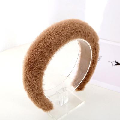 China IFOND Wholesale Fashion Girls Fashion Thick Plush Headbands Winter Fur Headband Wide Hair Bands For Women for sale