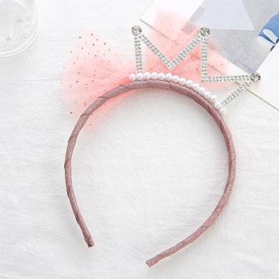 China IFOND Gauze Bow Headband Rhinestone Friendly Material Shiny Crown Headbands Thin Hair Accessories for sale