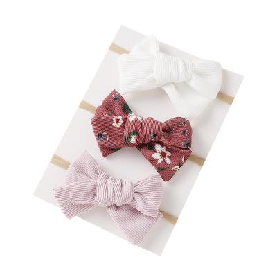 China IFOND Use Baby Corduroy Cloth Head Band Daily Bow Printed Hair Band 3 Pcs/Set Thin Nylon Headband for sale