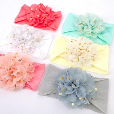 China IFOND Hair Decoration Baby Chiffon Flower Headband Soft Elastic Headband Kids Wide Edge Kids Headbands Flower Hair Wrap For Newborn for sale