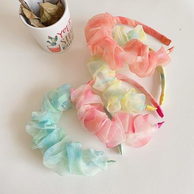 China Look IFOND cuter new summer children's hair circle tie-dye print super fairy hair band organza hair accessories for sale