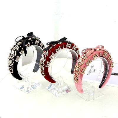 China IFOND Luxury Hair Decoration Rhinestone Women Headband Bow Hair Accessories Flannel Hair Band For Female Girls for sale