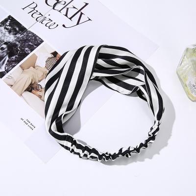 China Fashion 19mm twist hair tie band custom 100% pure silk makeup stripe elastic hair band for women for sale