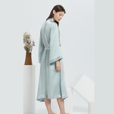 China Solid Color Kimono Style Bathrobe Bridesmaids Breathable Pure Silk Sleepwear Belted Long Sleepwear Robes for sale