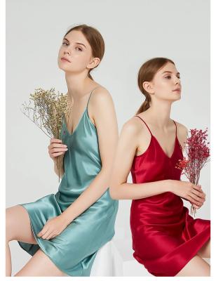 China Mulberry Nightgown Women Night Sleep Wear Breathable Silk Red 100% Silk Slip Dress For Wedding Home Wear for sale