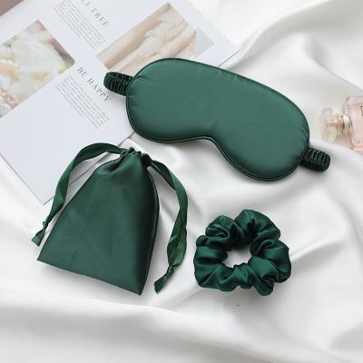 China Anti-Wrinkle RTS 3 Sets Custom Logo Satin Silk Sleep Eye Mask With Headband Scrunchies for sale