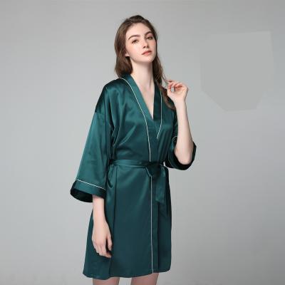 China Breathable Custom Made Popular Silk Kimono Satin Sleepwear Bride Groom Long Robes For Christmas And New Year for sale