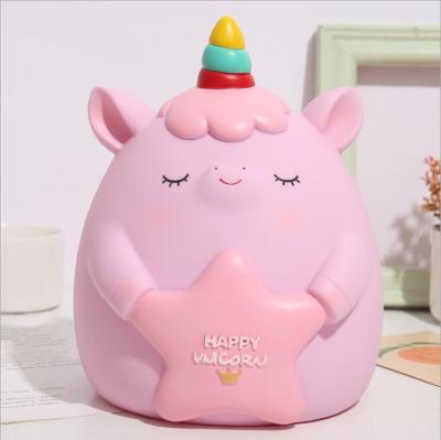 China Wholesale Custom Resin Unicorn Shape Resin Piggy Bank Piggy Bank Promotional Gift Customize Logo Coin Bank for sale