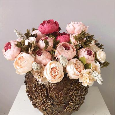 China Plastic 19 Inch Thirteen Peonies Wedding Decoration Peony Artificial Flowers Christmas Wreath Home Decoration Packing Plastic Plants for sale